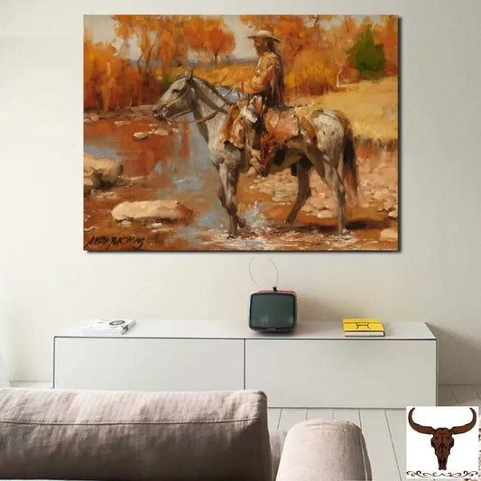 Amerikaanse Cowboy Schilderij 10X13Cm / Zonder Lijst