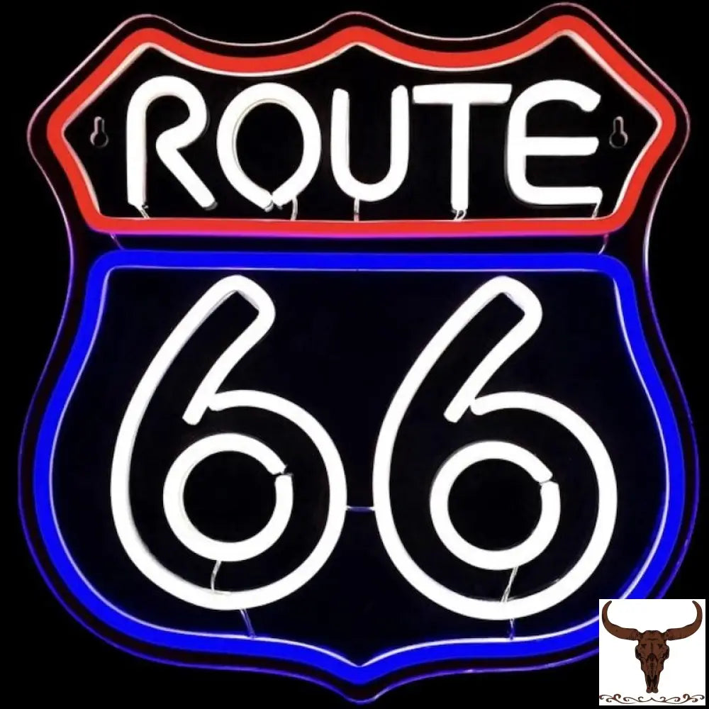Route 66 Verlicht Bord Neon / 28X28Cm